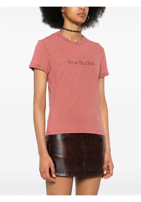 t-shirt blurred logo donna salmone in cotone ACNE STUDIOS | AL0353CTB